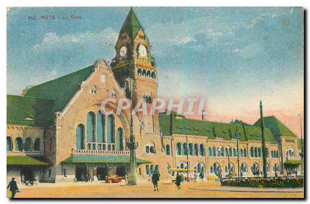 METZ - Stacja — widok stacji z zegarem — wydawca nieznany, nr serii 142 - Awers