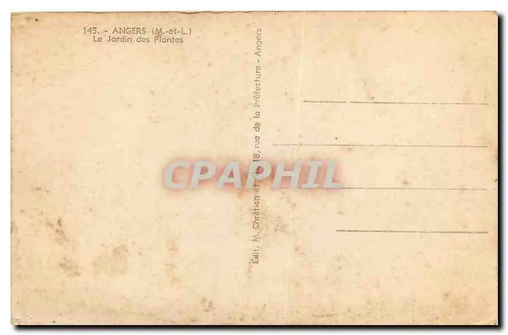 Angers (M.-et-L.) — Le Jardin des Plantes — Éd. M. Chrétien, 18, rue de la Préfecture, Angers - Verso