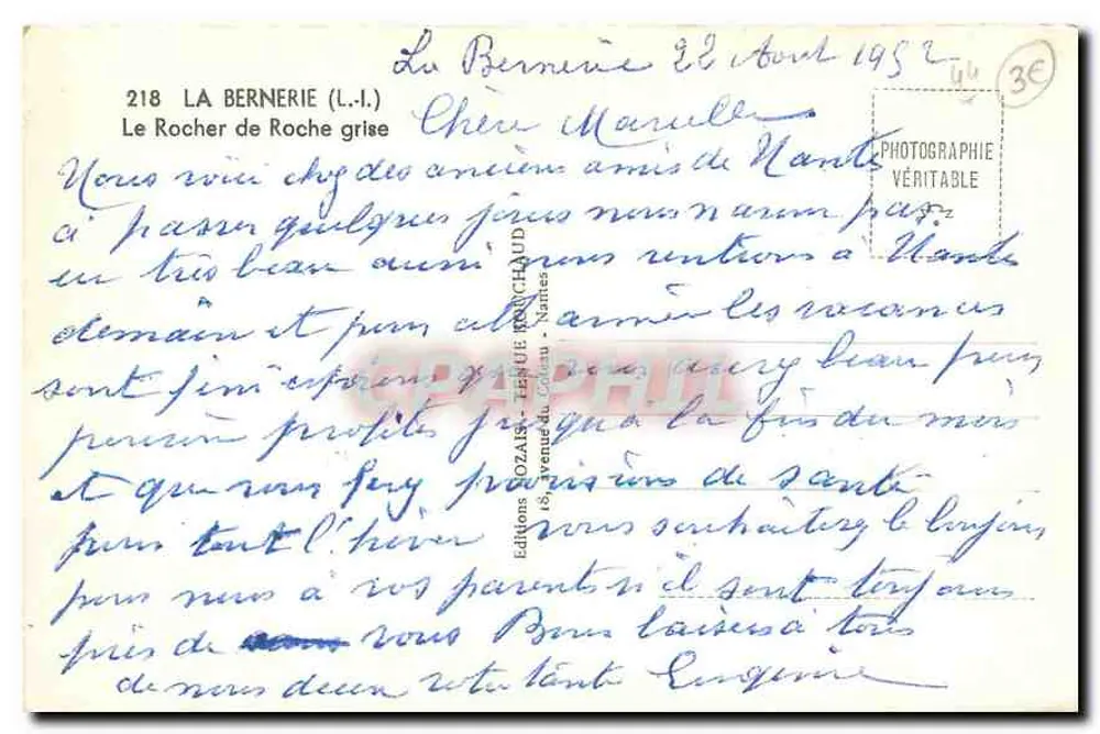 Il Rocher de Roche grise — La Bernerie (L.I.) — Morais - Verso