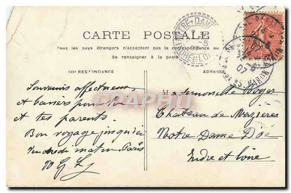 Paris - Pont Alexandre III — vue du pont orné de statues et de lampadaires, avec un bateau sur la Seine en arrière-plan ; éditeur 'LACGI' imprimé en bas - Verso