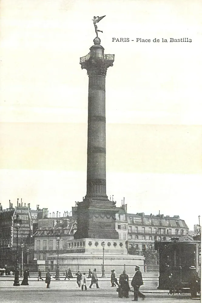 PARIS - Praça da Bastilha — coluna monumental com estátua de anjo — editor L'Inguet - Frente