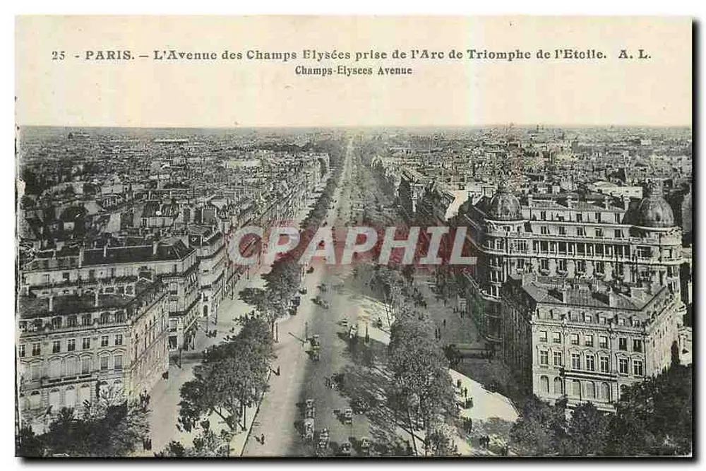 Paris — Die Avenue des Champs-Élysées vom Arc de Triomphe de l'Étoile aus — A. L. - Vorderseite