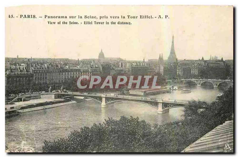 Paris — Panorama sur la Seine, pris vers la Tour Eiffel — A. P. - Recto