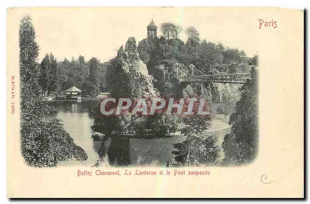 Buttes Chaumont, A Lanterna e o Ponte Suspensa — Paris — St. & Co. n° 10095 - Frente