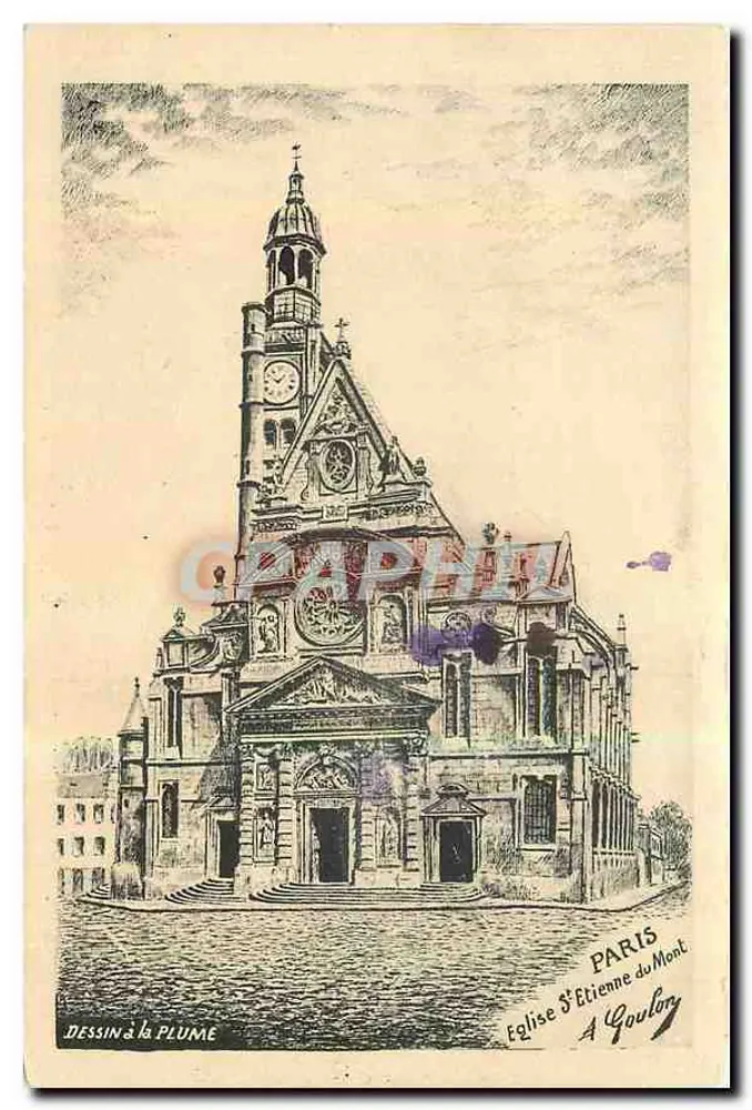 Église Saint-Etienne du Mont — Paris — Dessin à la Plume, A. Goublon - Recto