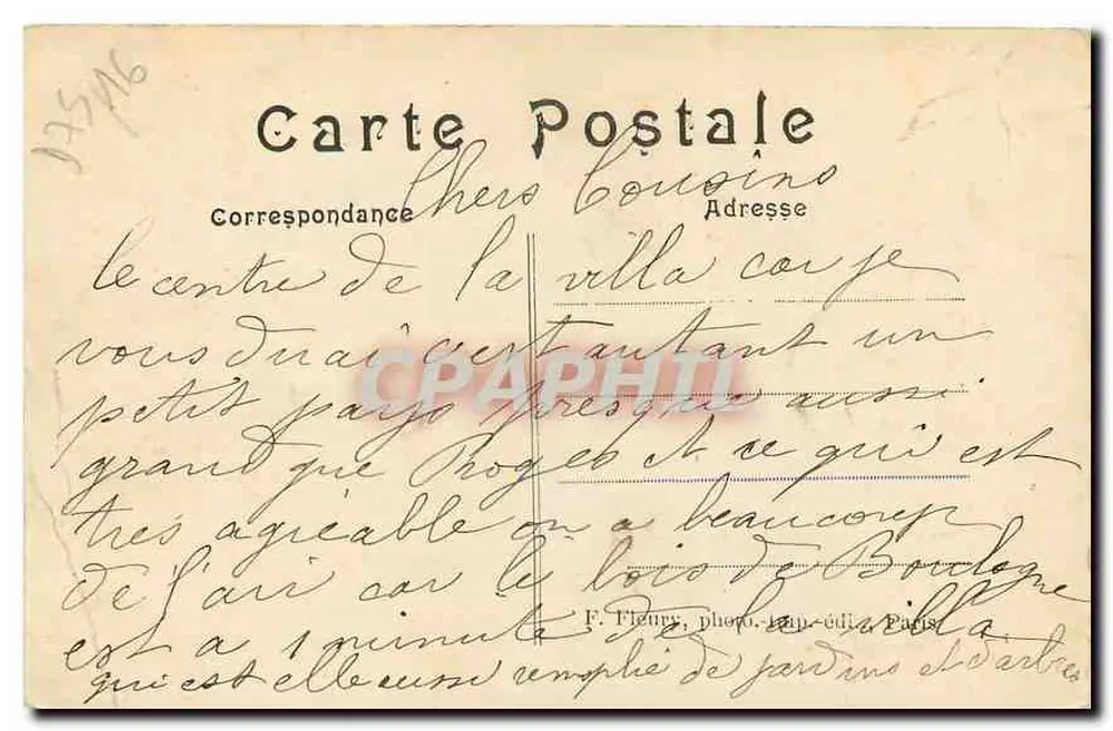 Paris (XVI) — Villa 'Montmorency' — Rond-Point de l'Avenue du Square — F. F. Paris 2196 - Rückseite