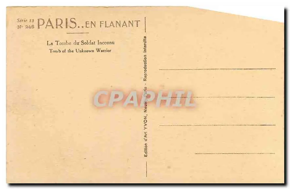 Tombe du Soldat Inconnu — Paris — Édition d'Art YVON - Verso