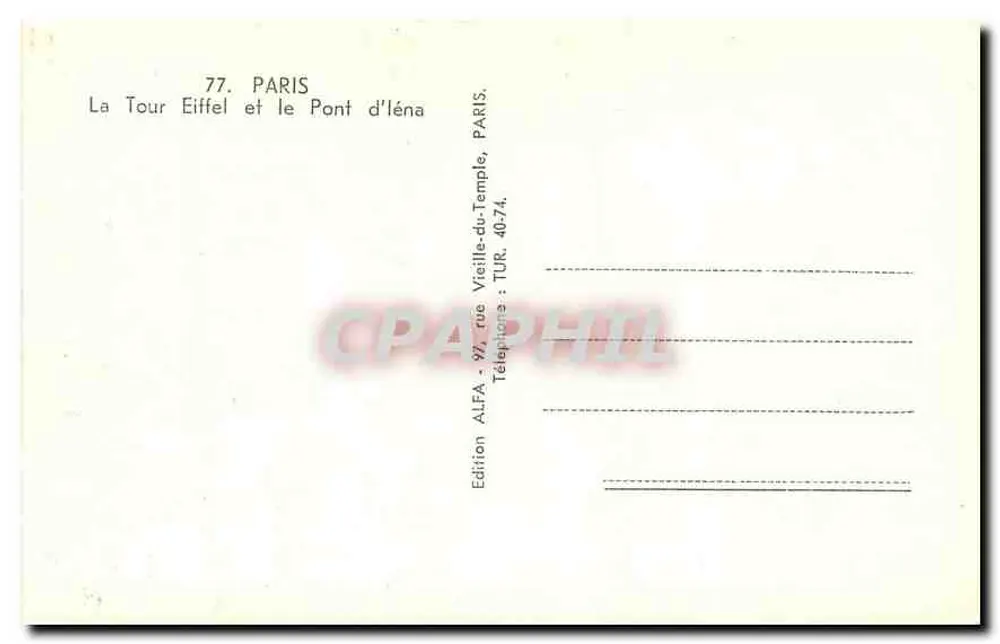 De Eiffeltoren en de Brug d'Élène — Parijs — Uitgave ALFA, n°77 - Achterkant