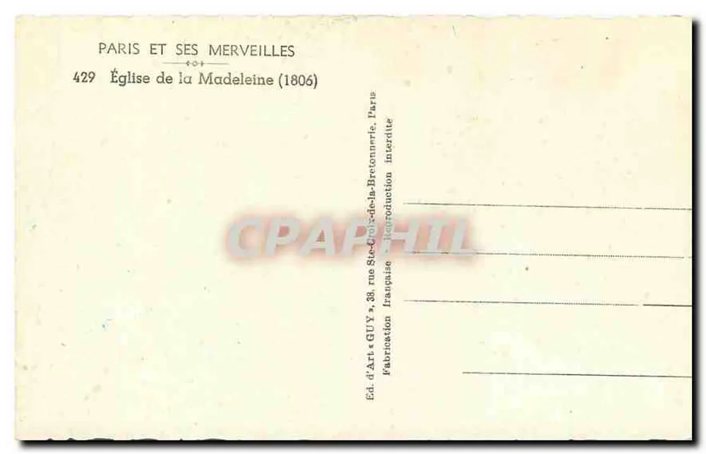 Kirche der Madeleine — Paris — Éd. d'Art GUY, Paris - Rückseite