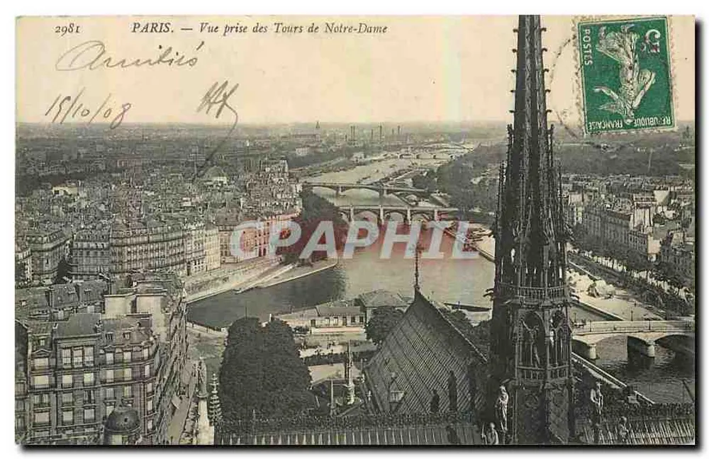 Paris — Vue prise des Tours de Notre-Dame — éditeur Arrivilio, n° 2981 - Recto