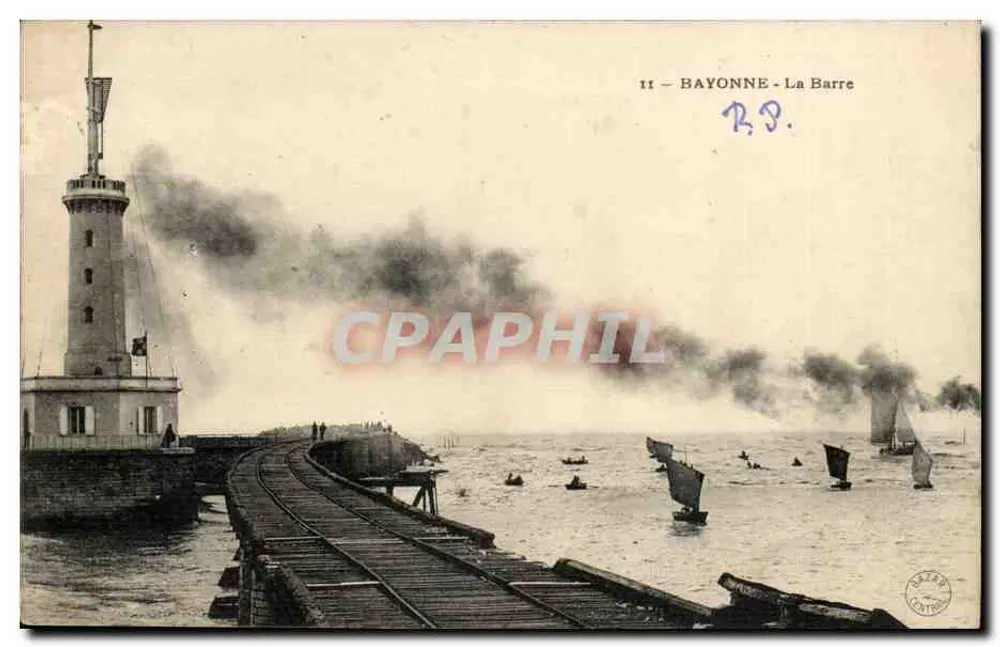 Bayonne - La Barre — farol e barcos a vela — editor R.B. (n°11) - Frente