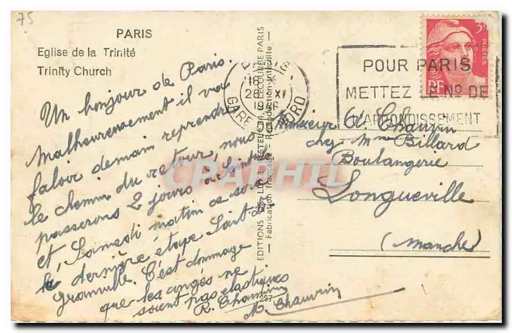 Igreja da Trindade — Paris — Editor Étal, n° 27 - Verso