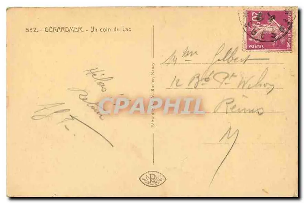 GÉRARDMER - Un Angolo del Lago - Edizione V. Rader, Nancy, n°532 - Verso