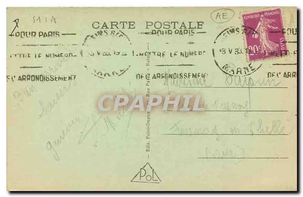 Reims — Vue générale des Etablissements Pommery — Éditeur P. Duppuy, n°360 - Verso