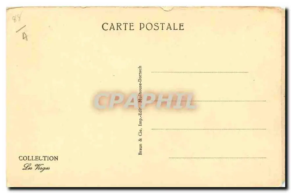 I Vosgi Pittoreschi — La Gorge de Kichomps — La Coupe — Braun & Cie, Mulhouse-Dornach, n° 5218 c - Verso