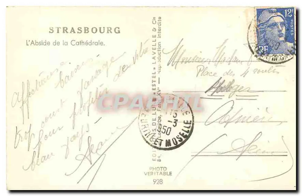 Estrasburgo — A Abside da Catedral — Editor L. Estel, n° 928 - Verso