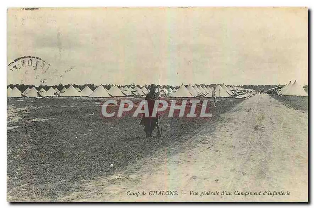 Camp de CHALONS — Vue générale d'un Campement d'Infanterie — N.D. Pilot - Recto