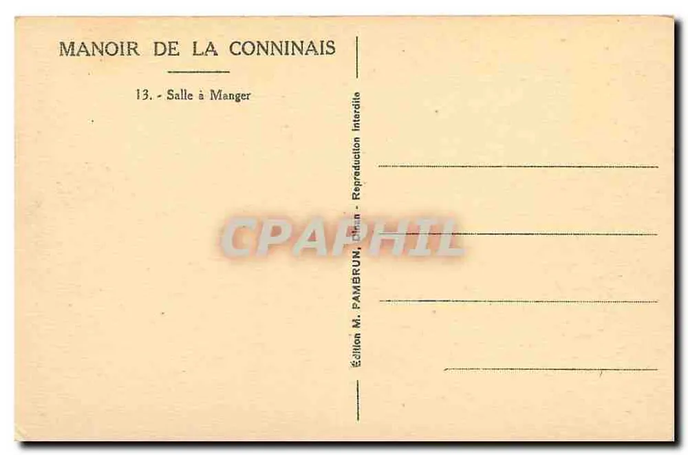 Dinan - Château da Conninais — Sala de Jantar — Edição M. Pambrun, Dinan - Verso