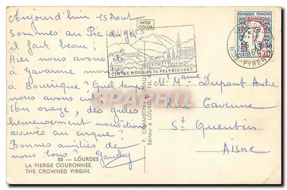 A Virgem Coroada — Lourdes — Editor P. Chambon em Lourdes, n°50 - Verso