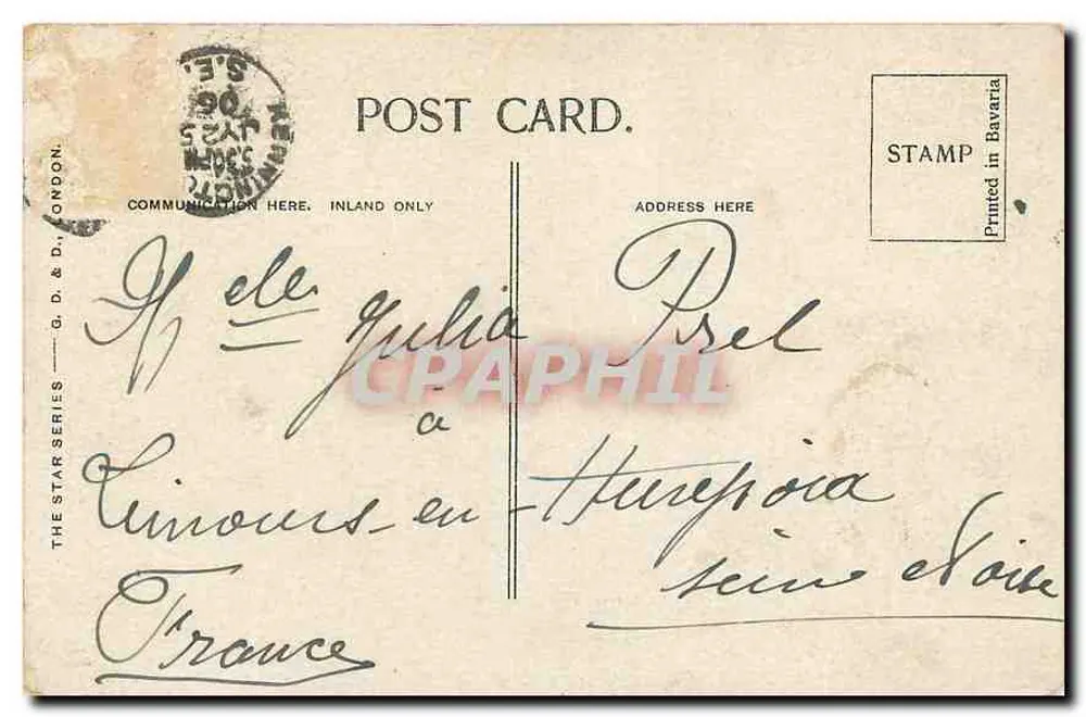 Jeune diplômée et prêtre — scène humoristique — éditeur G. D. & D. (Bavière) - Verso