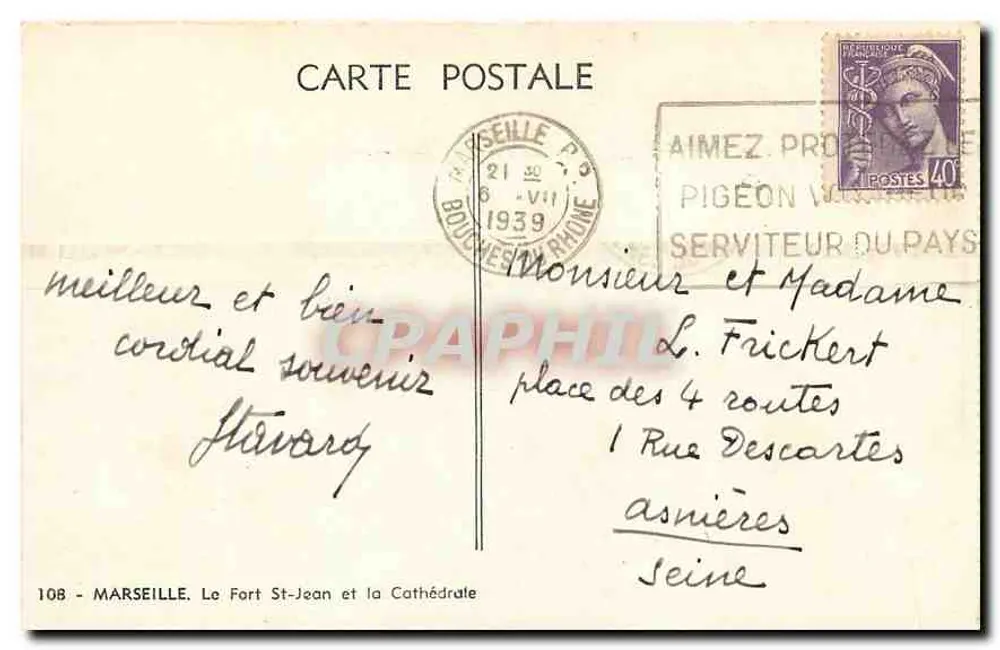 Marseille — Le Fort Saint-Jean et la Cathédrale — éditeur inconnu, n° 108 - Verso