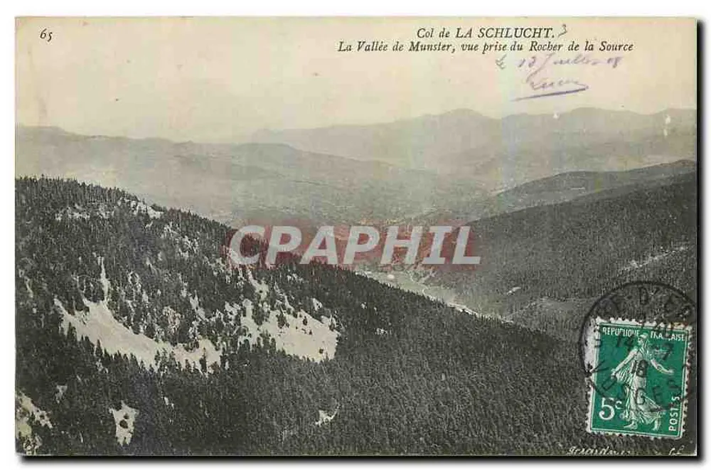 Die Tal von Munster, Aussicht vom Rocher de la Source — Col de LA SCHLUCHT — unbekannter Verlag, Nr. 65 - Vorderseite