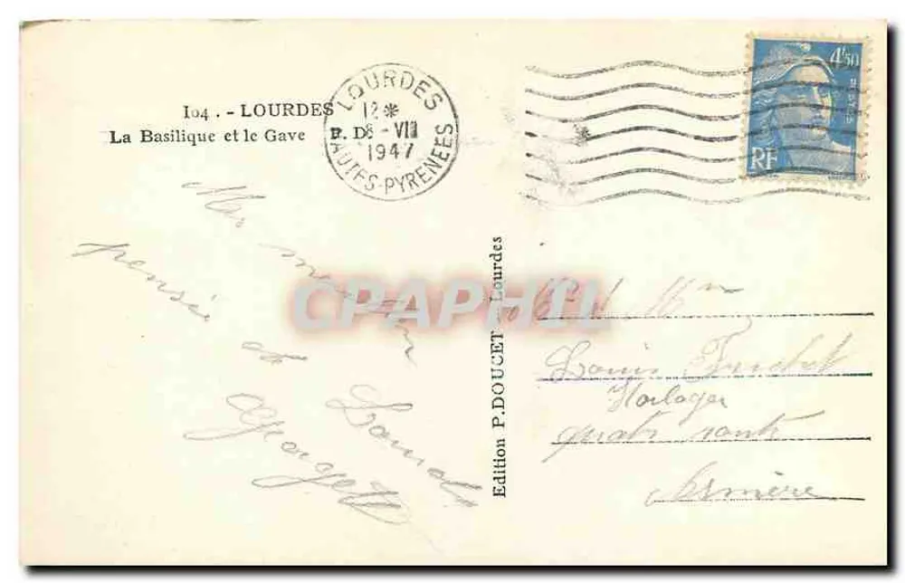A Basílica e o Gave — Lourdes — Edição P. DOUCET, n°104 - Verso