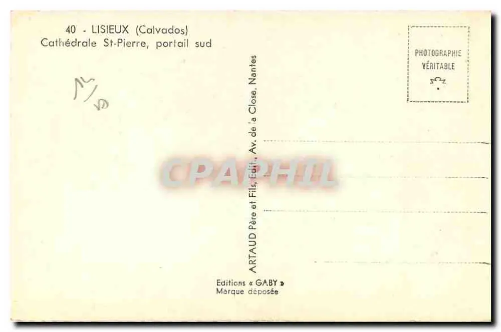 Lisieux (Calvados) — Kathedrale Saint-Pierre, Südportal — Éditions Gaby - Rückseite