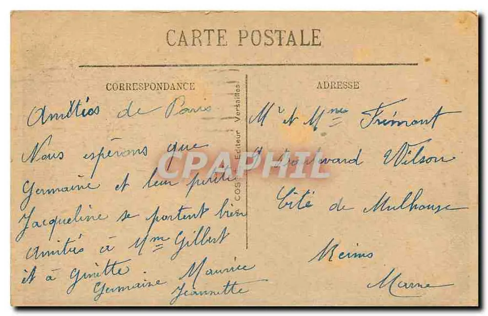 Versailles - Le Grand Trianon et les Jardins — Éditeur A. COS, n° de série non visible - Verso