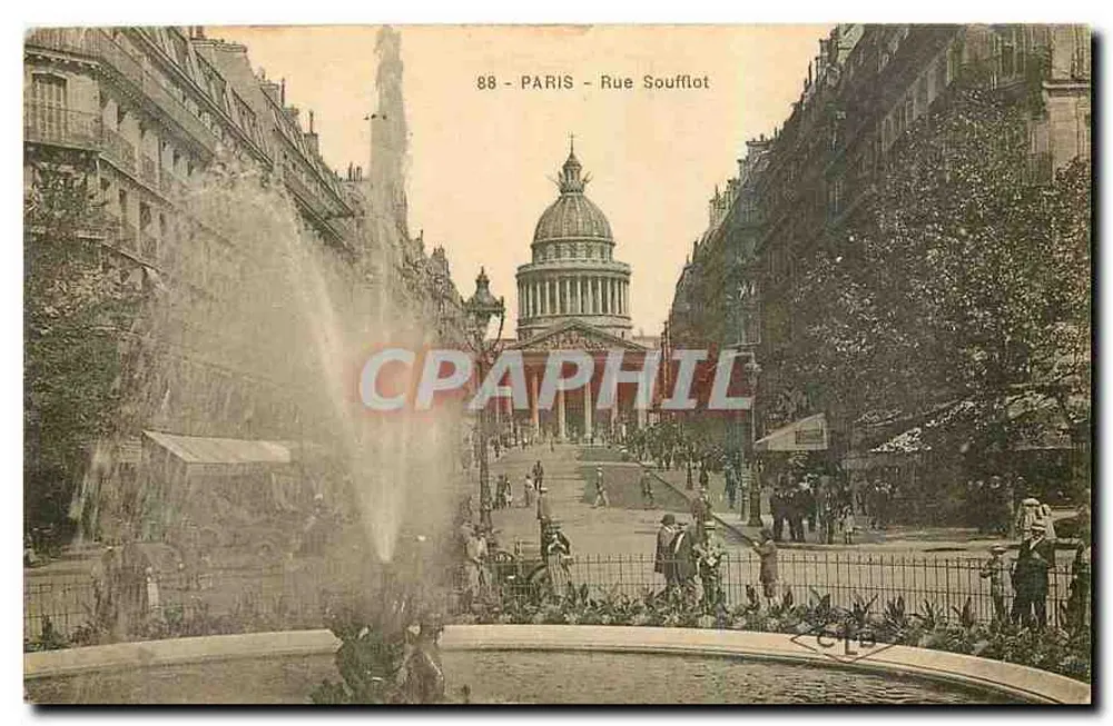 Paryż - Rue Soufflot — widok fontanny i Panteonu — wydawca nieznany, n° 88 - Awers