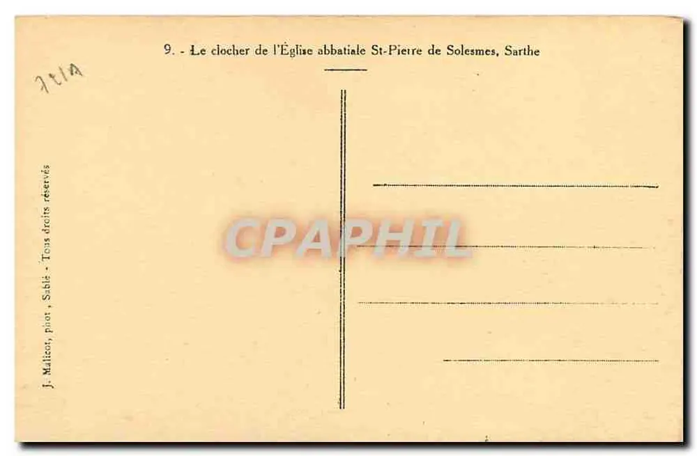 Le clocher de l'Église abbatiale Saint-Pierre de Solesmes, Sarthe — J. Malison, n°9 - Verso