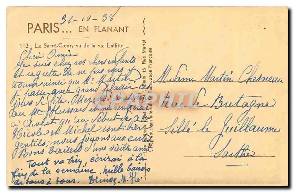 Der Sacré-Cœur — Ausblick von der Rue Laffitte — Verlag Paris 15 Rue Marcel - Rückseite