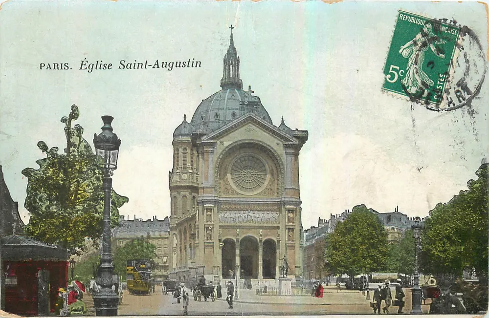 Paris. Igreja de São Agostinho — vista da fachada com cúpula e roseira — editor não identificado - Frente