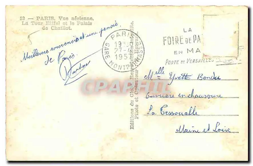 Paris — Luftbild, Eiffelturm und Palais de Chaillot — Éditions du Chloé, n°52 - Rückseite