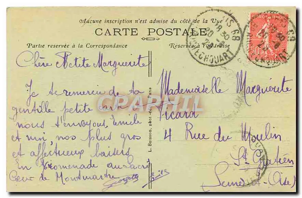 Paris — Ansicht des Sacré-Cœur von Montmartre — J. H. — n° 012 - Rückseite