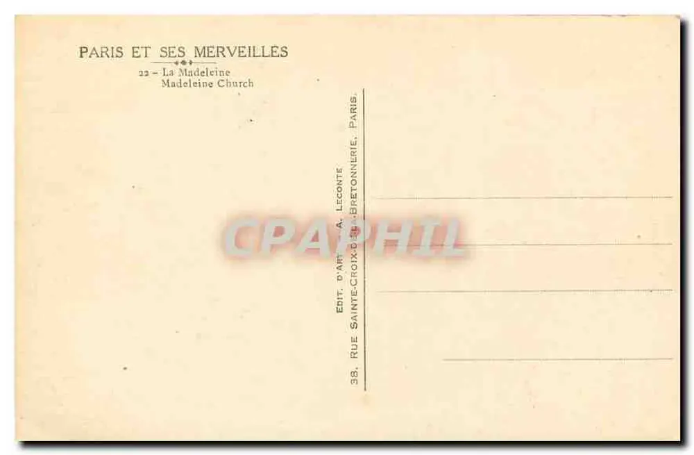 La Madeleine — Paris — Édit. A. Leconte - Verso