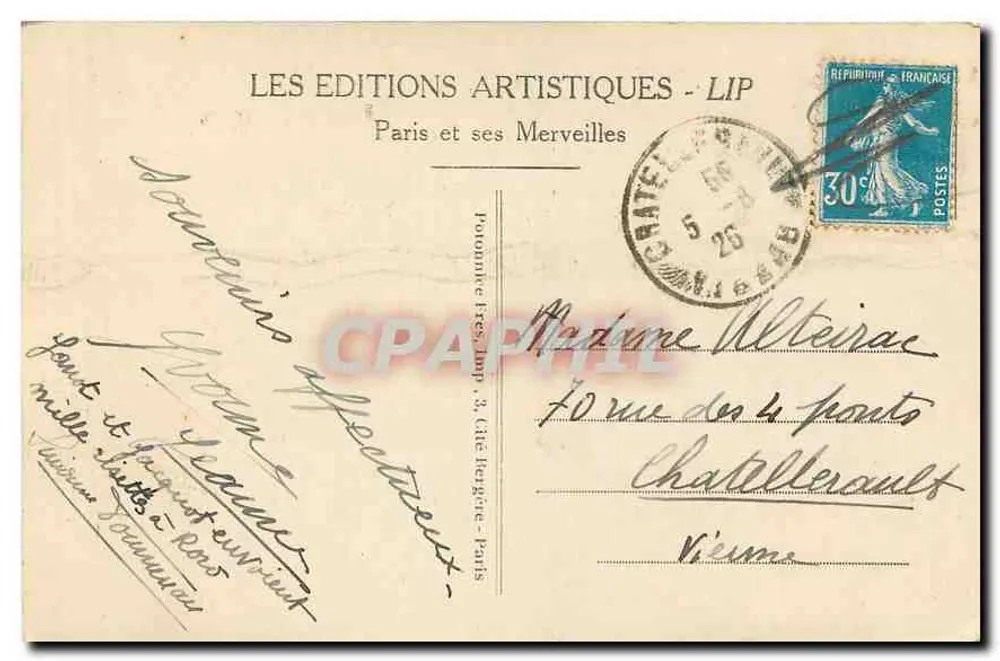 Paris - A Fonte St-Michel — editora LIP, n°240 - Verso