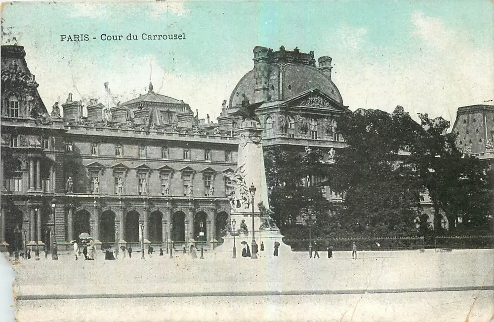 Paris - Cour du Carrousel — vue du monument central et du bâtiment à colonnades, éditeur non identifié - Awers