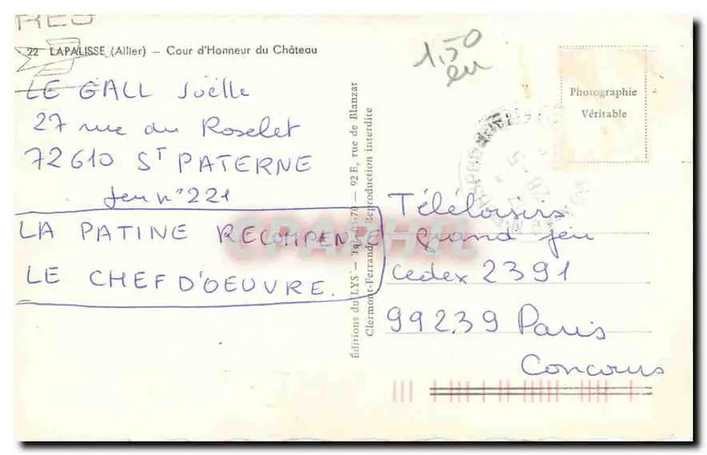 Lapalisse (Allier) — Cour d'Honneur du Château — Éditions du LYS - Verso