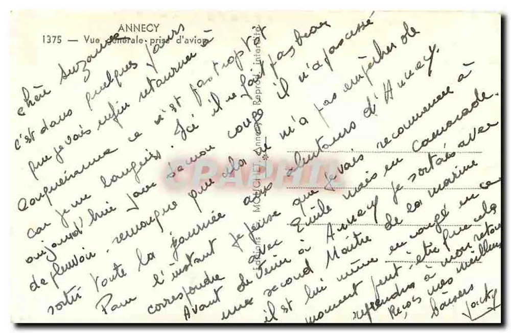 Annecy — Vista geral tirada de avião — editor MOGUY, n° 1375 - Verso