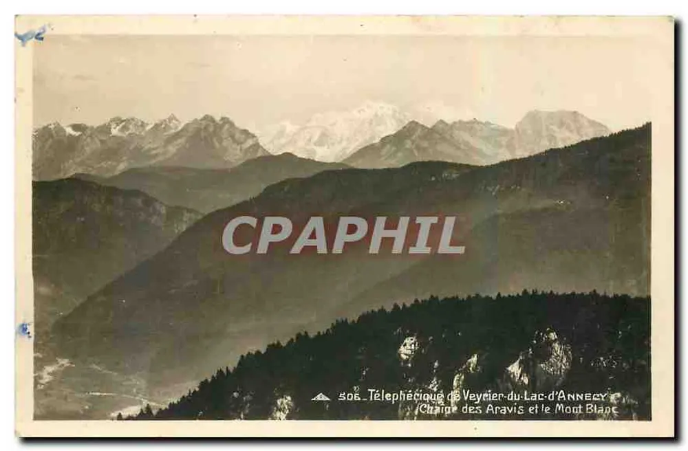 Campi de los Aravis y el Monte Blano — Vista panorámica — Teleférico de Veyrier-du-Lac-d'Annecy, n°506 - Anverso
