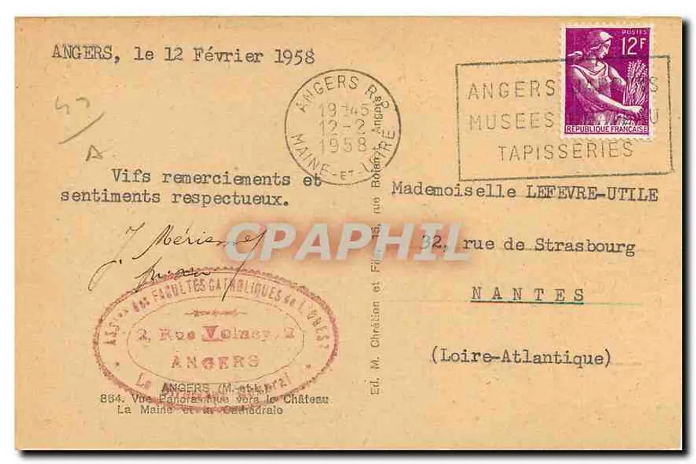 Angers — Panoramablick auf Schloss und Kathedrale — Éd. M. Chréation et Fils - Rückseite