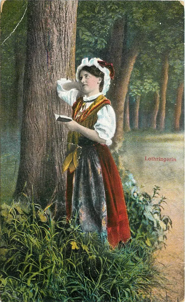 Jovem mulher em traje tradicional — Lothringerie — editor J. Audry & Cie, Strasbourg - Frente