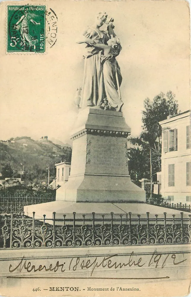 Menton — Monumento da Anexação — Edição Baylona Frères n°446 - Frente