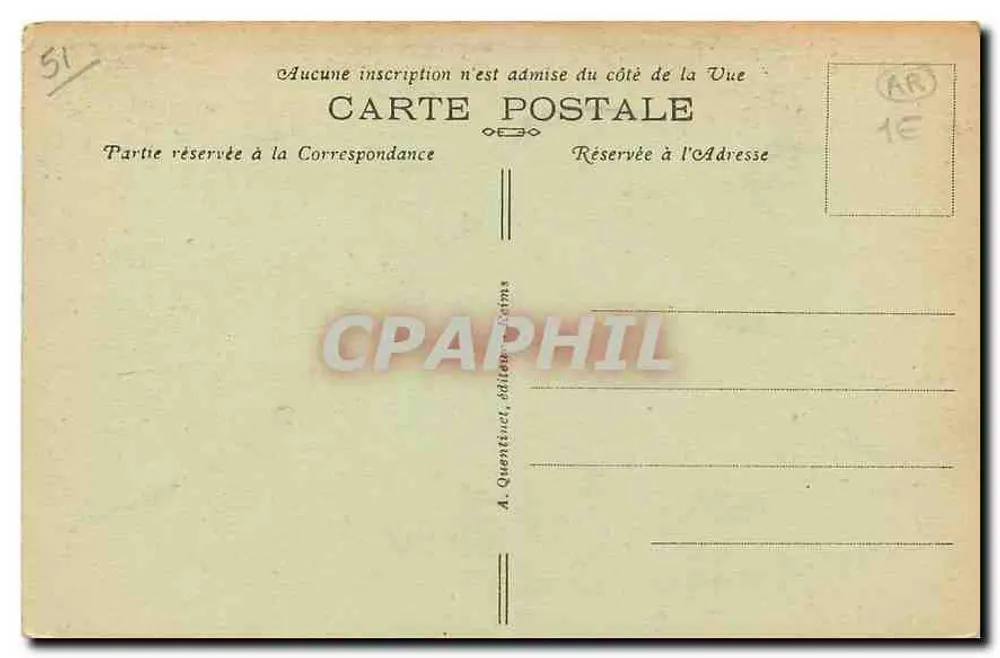 Reims — Hôtel de Ville — Cabinet du Maire — éditeur A. Quentin, n° 162 - Verso