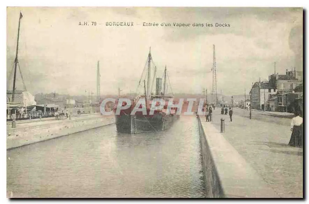 Bordeaux — View of a Steamship Entering the Docks — A.H. 79 - Front