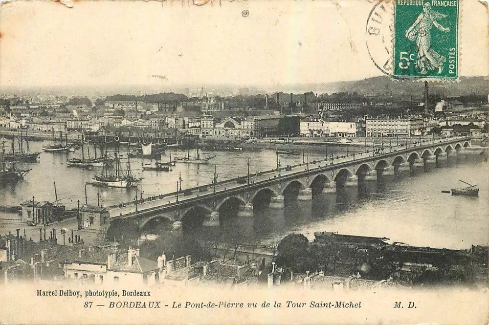 Bordeaux — Der Pont-de-Pierre von der Tour Saint-Michel aus gesehen — Marcel Delboy, Phototypie, Bordeaux, Nr. 87 - Vorderseite