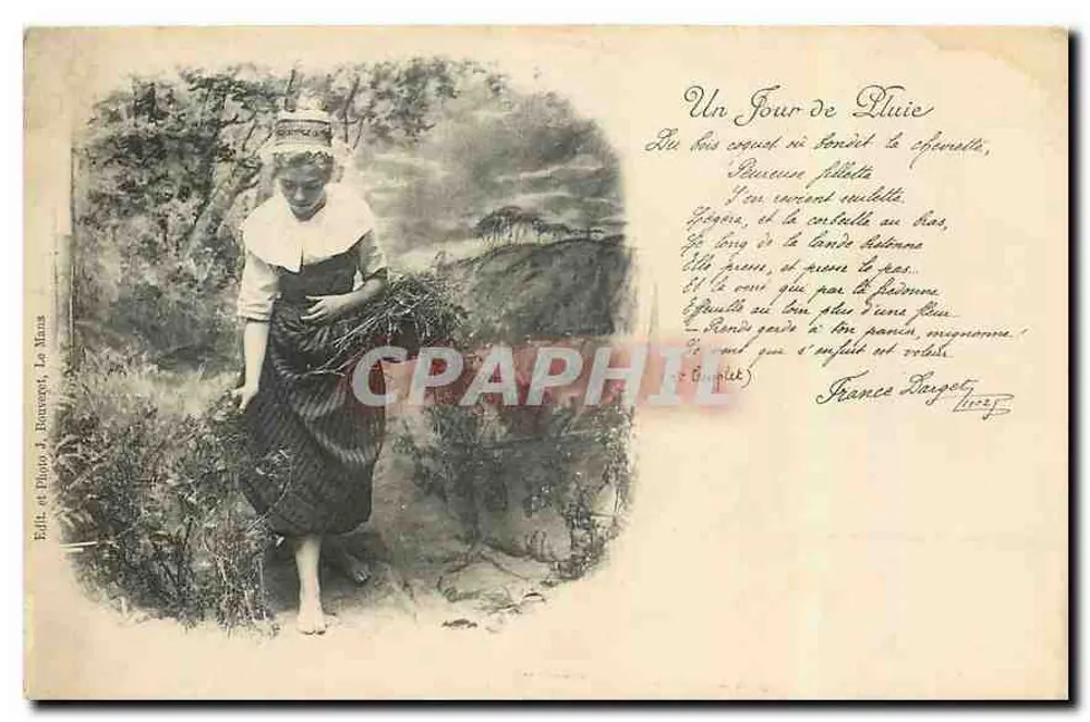 Femme en robe à rayures — cueillant des fleurs — Éd. & Photo J. Beauvay, Le Mans - Recto