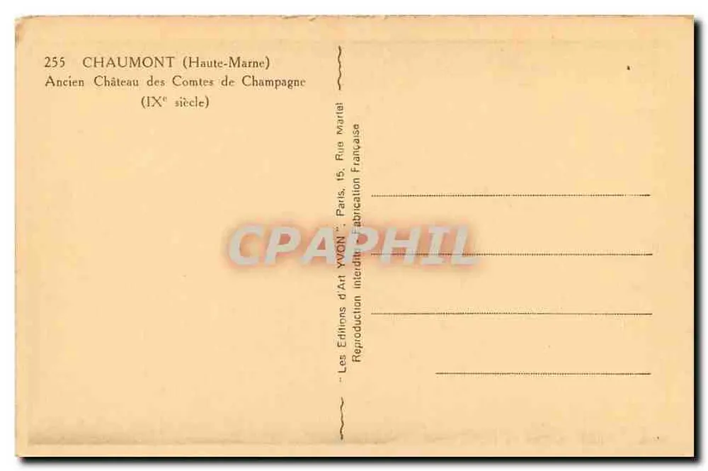Chaumont (Haute-Marne) — Altes Schloss der Grafen von Champagne (9. Jahrhundert) — Les Éditions d'Art Yvon, Paris - Rückseite