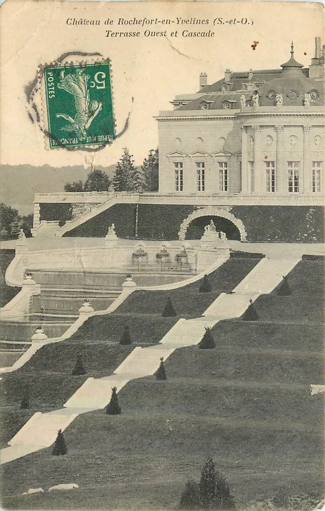 Schloss Rochefort-en-Yvelines — Westliche Terrasse und Wasserfall — Librairie Nouvelle, Rambouillet - Vorderseite
